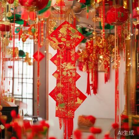 春联色彩多样，寓意吉祥。