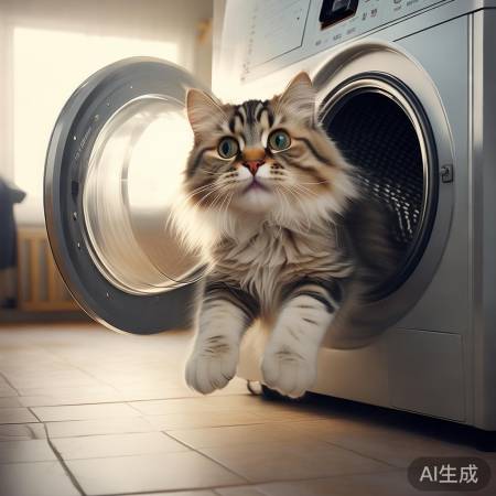 猫主子跳洗衣机，搞笑瞬间